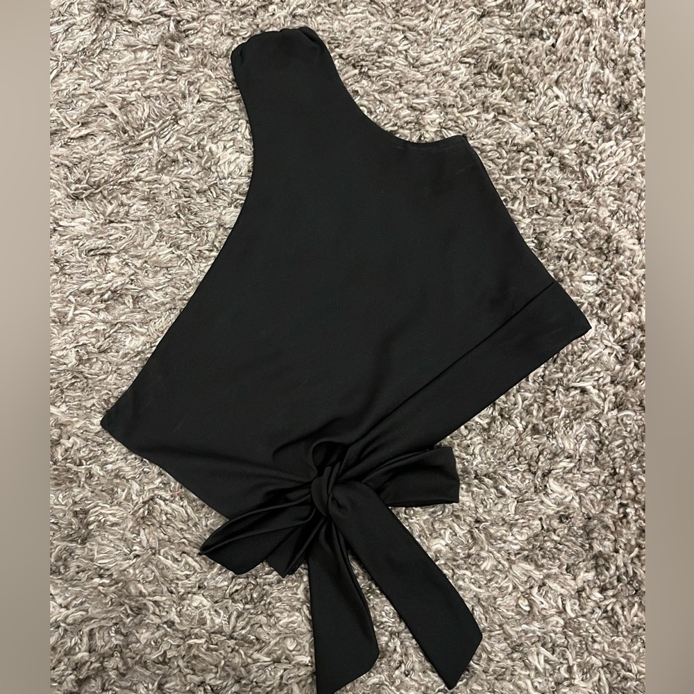 ZafulBlack One-Shoulder Top with Bow Detail